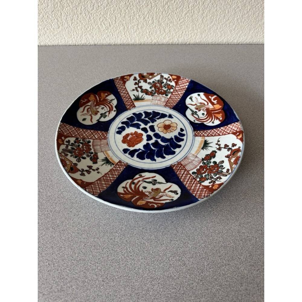 Antique Japanese Imari Charger Plate 12” Hand Painted Phoenix Floral Porcelain